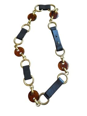 Sandy Duftler Womens Tortoise Shell Mixed Metal Leather Round Link Belt Sz M VTG